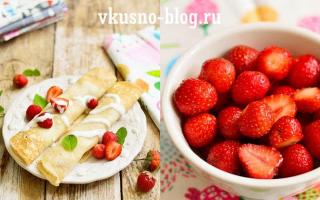 Pfannkuchen mit Erdbeersauce Gefrorene Erdbeerpfannkuchenfüllung